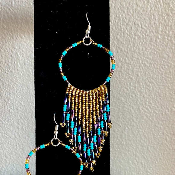 Boho Beaded, Hoop Tassel Earrings - Picture 2 of 2